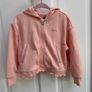 Ikks 3T Girls Orange/Peach/Apricot Zip-Up Hoodie Sweatshirt with Lace Trim